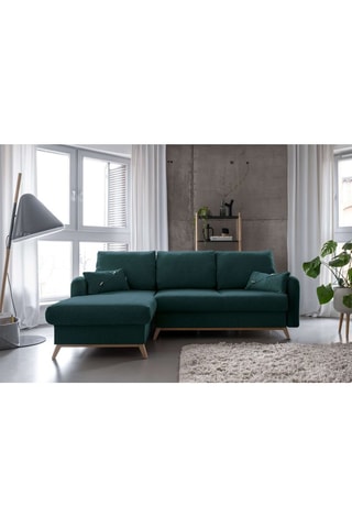 Canapé d’angle gauche convertible Scandic Lagom - Turquoise - 4 places - En tissu structuré uni