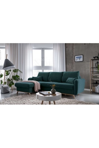 Canapé d’angle gauche convertible Scandic Lagom - Turquoise - 4 places - En tissu structuré uni