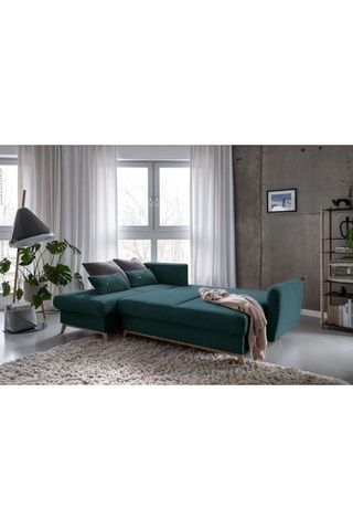 Canapé d’angle gauche convertible Scandic Lagom - Turquoise - 4 places - En tissu structuré uni