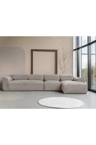 Canapé d’angle droit modulaire Flex Felix - Beige foncé - 6 places - En tissu chenille anti-tâche