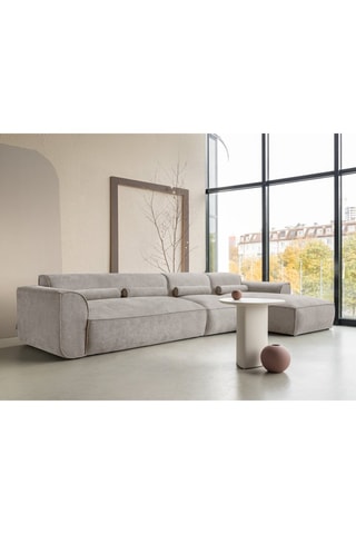 Canapé d’angle droit modulaire Flex Felix - Beige foncé - 6 places - En tissu chenille anti-tâche