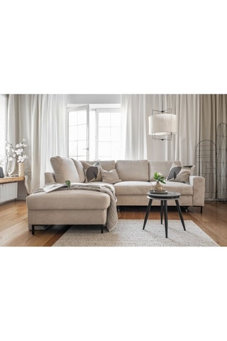 Canapé d’angle gauche convertible Lofty Lilly - Beige - 6 places - En velours côtelé  toucher velours