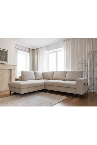 Canapé d’angle gauche convertible Lofty Lilly - Beige - 6 places - En velours côtelé  toucher velours