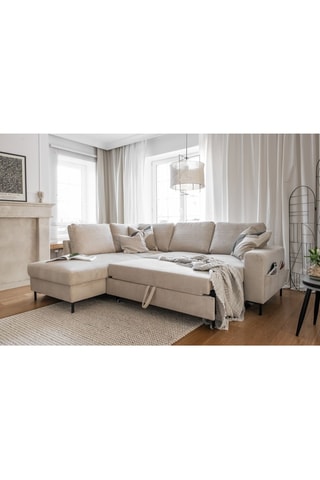 Canapé d’angle gauche convertible Lofty Lilly - Beige - 6 places - En velours côtelé  toucher velours