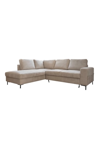 Canapé d’angle gauche convertible Lofty Lilly - Beige - 6 places - En velours côtelé  toucher velours
