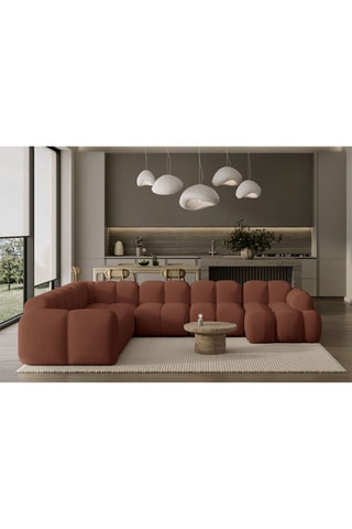 Canapé d’angle gauche panoramique modulaire Cloud - Rouge brique - 8 places - En tissu structuré anti-tâche - Pet Friendly