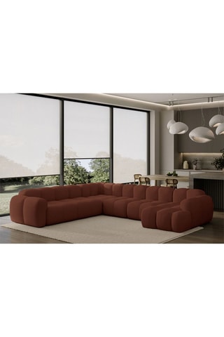 Canapé d’angle gauche panoramique modulaire Cloud - Rouge brique - 8 places - En tissu structuré anti-tâche - Pet Friendly