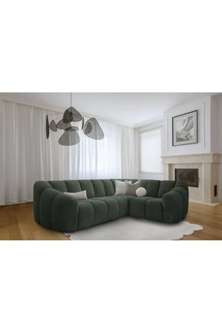 Canapé d’angle droit modulaire Shell - Vert foncé - 6 places - En tissu structuré anti-tâche - Pet Friendly