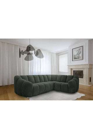 Canapé d’angle droit modulaire Shell - Vert foncé - 6 places - En tissu structuré anti-tâche - Pet Friendly