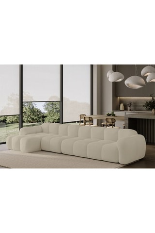 Canapé d’angle gauche modulaire Cloud - Beige - 6 places - En tissu structuré anti-tâche - Pet Friendly