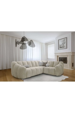 Canapé d’angle droit modulaire Shell - Beige - 6 places - En tissu structuré anti-tâche - Pet Friendly