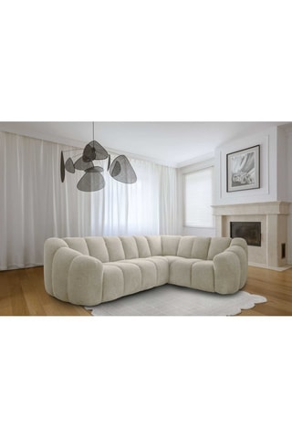Canapé d’angle droit modulaire Shell - Beige - 6 places - En tissu structuré anti-tâche - Pet Friendly
