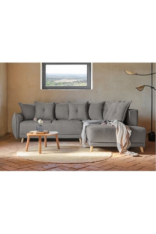 Canapé d’angle droit convertible Lazy - Gris foncé - 6 places - En tissu chenille anti-tâche