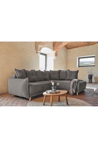 Canapé d’angle droit convertible Lazy - Gris foncé - 6 places - En tissu chenille anti-tâche