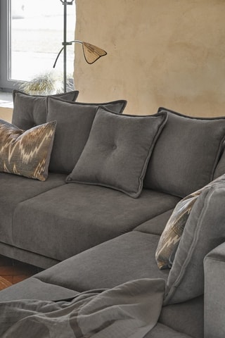 Canapé d’angle droit convertible Lazy - Gris foncé - 6 places - En tissu chenille anti-tâche