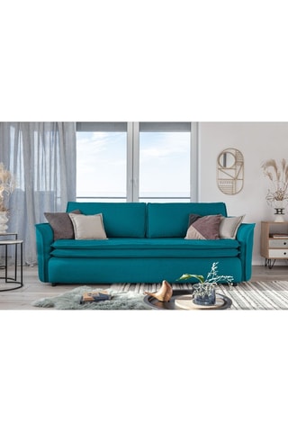 Canapé convertible Charming Charlie - Turquoise - 3 places - En tissu structuré uni
