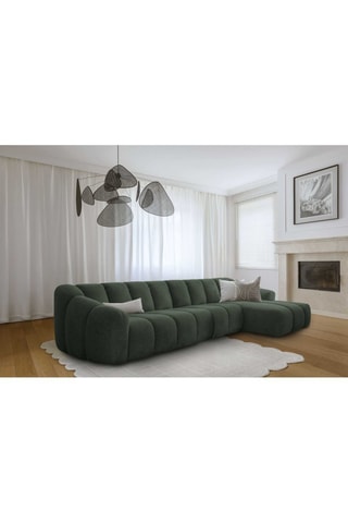 Canapé d’angle droit modulaire Shell - Vert foncé - 6 places - En tissu structuré anti-tâche - Pet Friendly