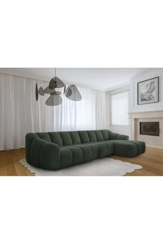 Canapé d’angle droit modulaire Shell - Vert foncé - 6 places - En tissu structuré anti-tâche - Pet Friendly