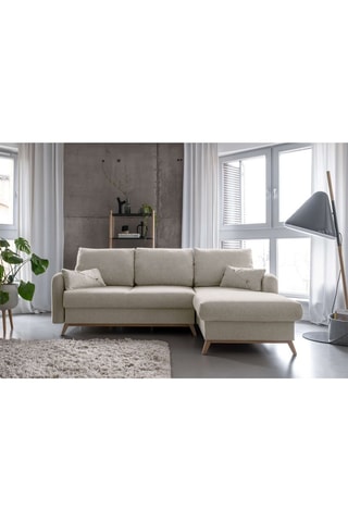 Canapé d’angle droit convertible Scandic Lagom - Beige - 4 places - En tissu structuré uni