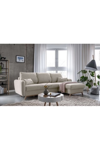Canapé d’angle droit convertible Scandic Lagom - Beige - 4 places - En tissu structuré uni