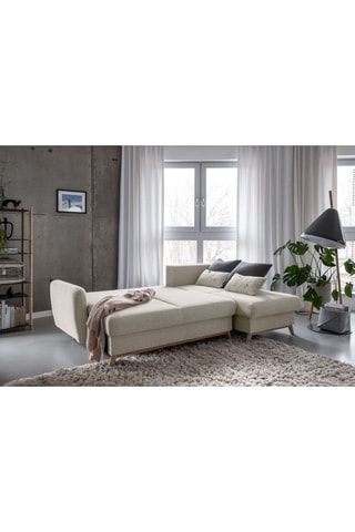 Canapé d’angle droit convertible Scandic Lagom - Beige - 4 places - En tissu structuré uni