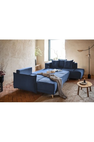 Canapé d’angle droit panoramique convertible Lazy - Bleu marine - 8 places - En velours côtelé