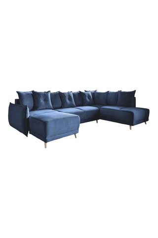 Canapé d’angle droit panoramique convertible Lazy - Bleu marine - 8 places - En velours côtelé