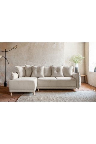 Canapé d’angle convertible Lazy Lukka - Beige - 4 places - Toucher velours