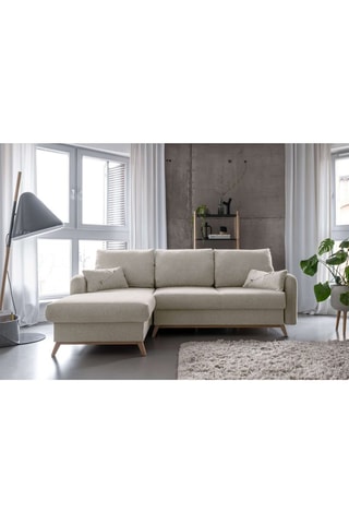 Canapé d’angle gauche convertible Scandic Lagom - Beige - 4 places - En tissu structuré uni