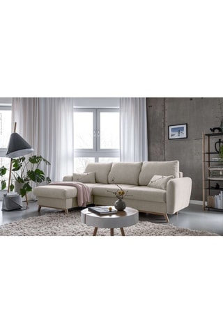 Canapé d’angle gauche convertible Scandic Lagom - Beige - 4 places - En tissu structuré uni