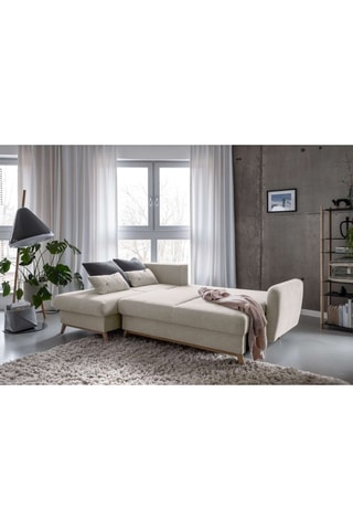 Canapé d’angle gauche convertible Scandic Lagom - Beige - 4 places - En tissu structuré uni