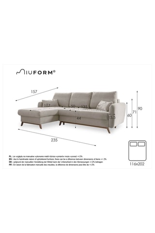 Canapé d’angle gauche convertible Scandic Lagom - Beige - 4 places - En tissu structuré uni