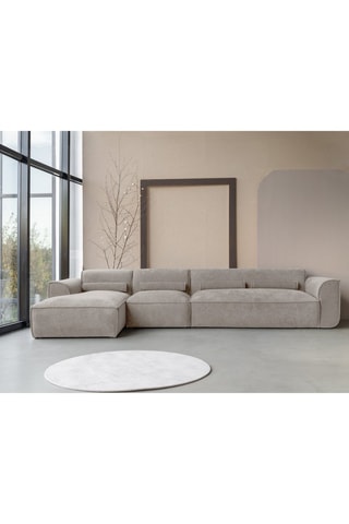 Canapé d’angle gauche modulaire Flex Felix - Beige foncé - 6 places - En tissu chenille anti-tâche