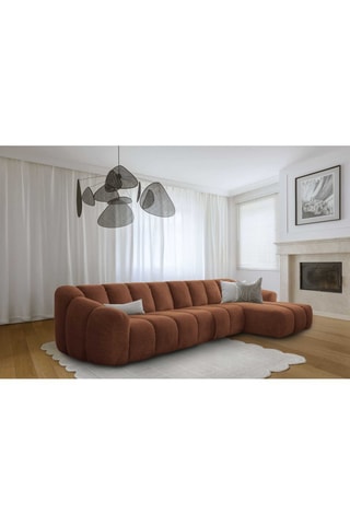 Canapé d’angle droit modulaire Shell - Rouge brique - 6 places - En tissu structuré anti-tâche - Pet Friendly