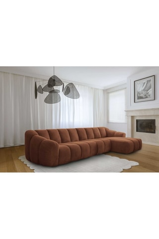 Canapé d’angle droit modulaire Shell - Rouge brique - 6 places - En tissu structuré anti-tâche - Pet Friendly