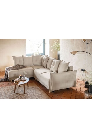 Canapé d’angle gauche convertible Lazy - Beige - 6 places - En velours côtelé