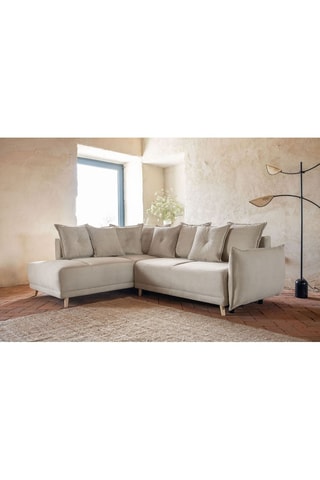 Canapé d’angle gauche convertible Lazy - Beige - 6 places - En velours côtelé