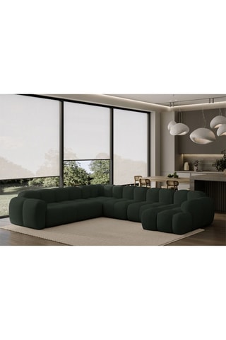 Canapé d’angle gauche panoramique modulaire Cloud - Vert foncé - 8 places - En tissu structuré anti-tâche - Pet Friendly