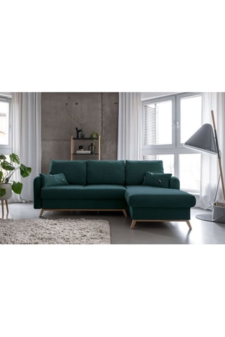 Canapé d’angle droit convertible Scandic Lagom - Turquoise - 4 places - En tissu structuré uni