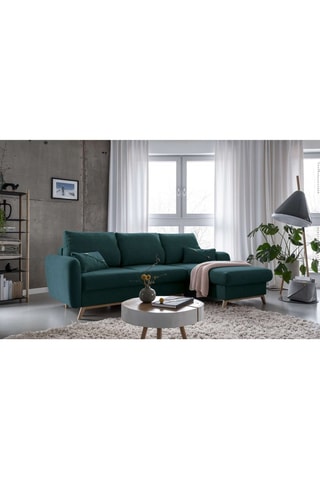 Canapé d’angle droit convertible Scandic Lagom - Turquoise - 4 places - En tissu structuré uni