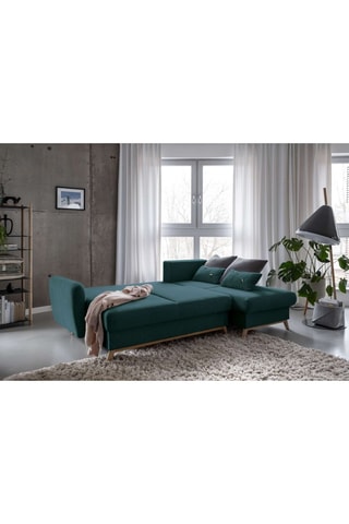 Canapé d’angle droit convertible Scandic Lagom - Turquoise - 4 places - En tissu structuré uni