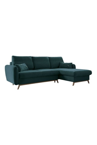 Canapé d’angle droit convertible Scandic Lagom - Turquoise - 4 places - En tissu structuré uni