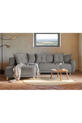 Canapé d’angle gauche convertible Lazy - Gris foncé - 6 places - En tissu chenille anti-tâche antitache