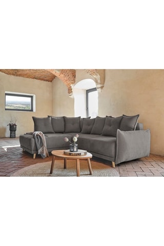 Canapé d’angle gauche convertible Lazy - Gris foncé - 6 places - En tissu chenille anti-tâche antitache