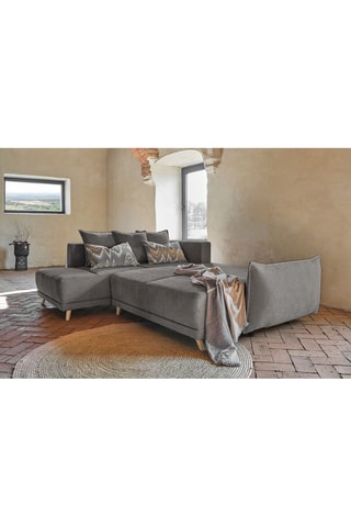 Canapé d’angle gauche convertible Lazy - Gris foncé - 6 places - En tissu chenille anti-tâche antitache
