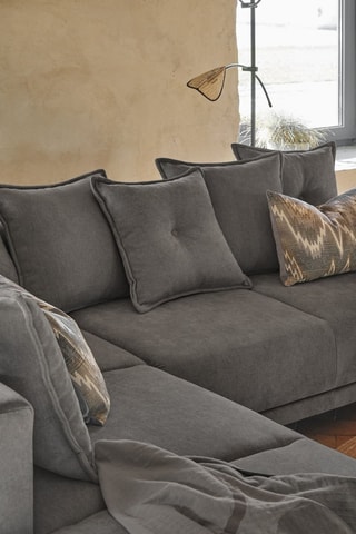 Canapé d’angle gauche convertible Lazy - Gris foncé - 6 places - En tissu chenille anti-tâche antitache