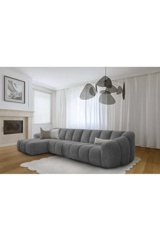 Canapé d'angle gauche modulaire Shell - Gris - 6 places - En tissu structuré anti-tâche - Pet Friendly