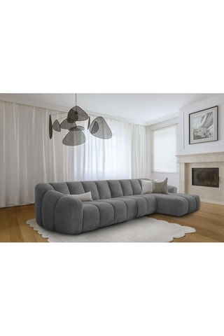 Canapé d’angle droit modulaire Shell - Gris - 6 places - En tissu structuré anti-tâche - Pet Friendly