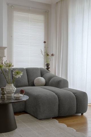 Canapé d’angle droit modulaire Shell - Gris - 6 places - En tissu structuré anti-tâche - Pet Friendly