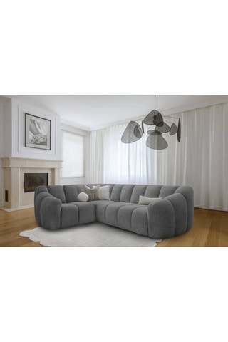 Canapé d’angle gauche modulaire Shell - Gris - 6 places - En tissu structuré anti-tâche - Pet Friendly
